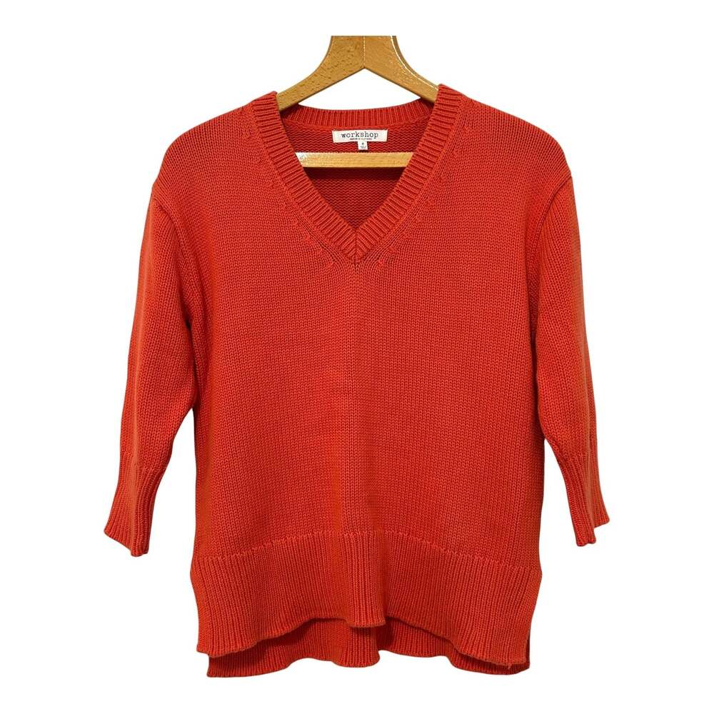 Workshop Republic Clothing Orange V-Neck Cotton Boxy Fit Sweater Size S